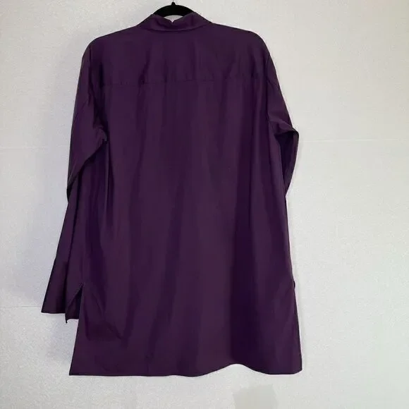 Lafayette 148 New York Dannell Eggplant Button Down Stretch Hi Low  Blouse 2 - Picture 4 of 7